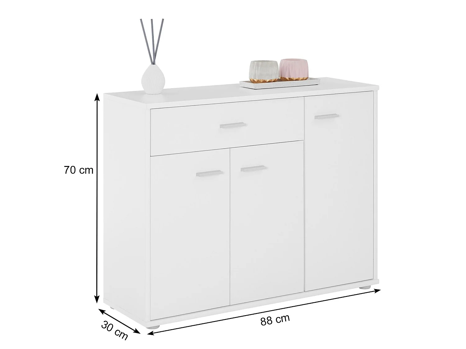 Buffet salle à manger CORLAINE L 88 cm blanc avec 1 tiroir et 3 portes, bahut bas, meuble de rangement