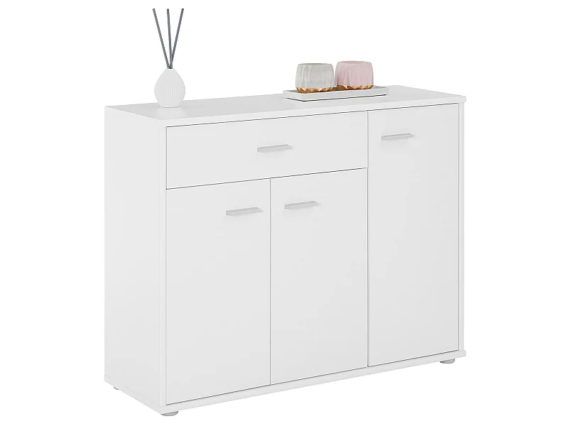 Buffet salle à manger CORLAINE L 88 cm blanc avec 1 tiroir et 3 portes, bahut bas, meuble de rangement