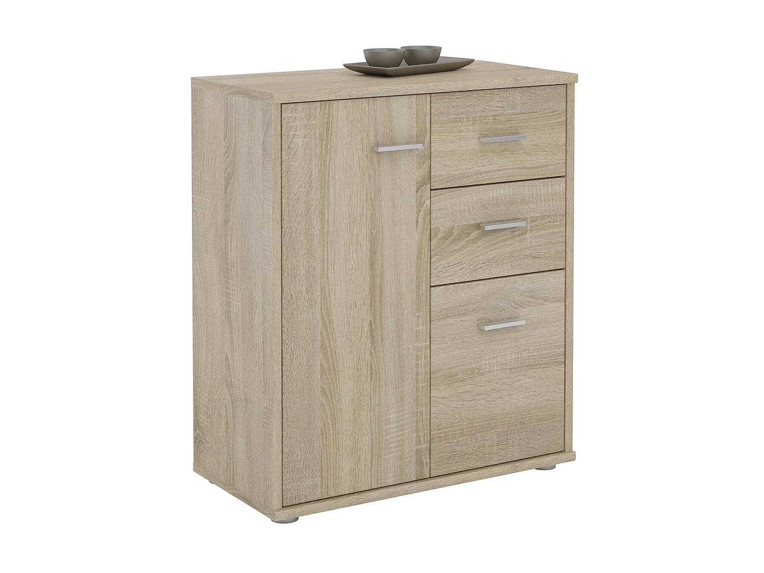 Buffet REMY, commode meuble de rangement avec 2 tiroirs et 2 portes, en mélaminé décor chêne sonoma