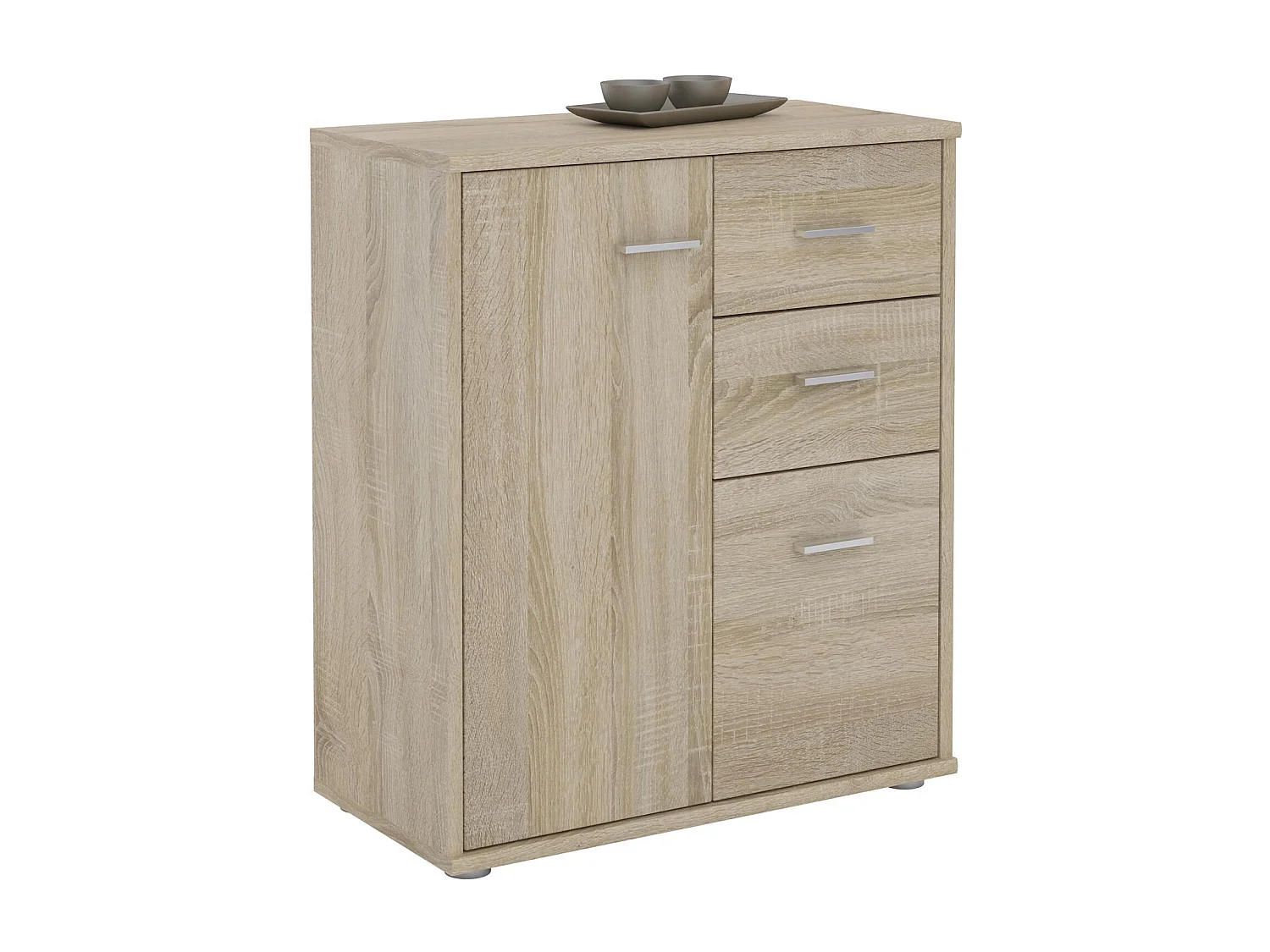Buffet REMY, commode meuble de rangement avec 2 tiroirs et 2 portes, en mélaminé décor chêne sonoma