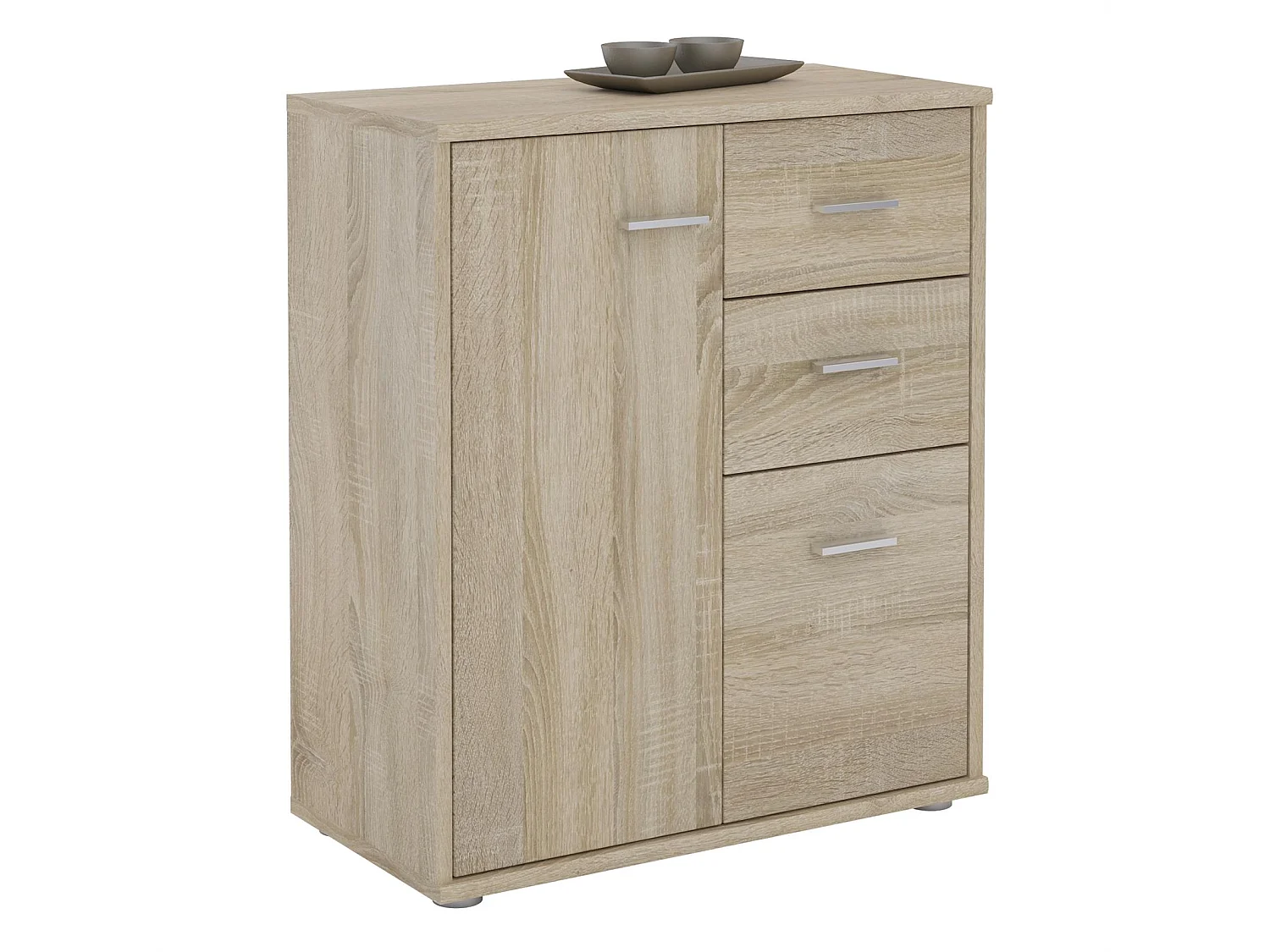 Buffet REMY, commode meuble de rangement avec 2 tiroirs et 2 portes, en mélaminé décor chêne sonoma