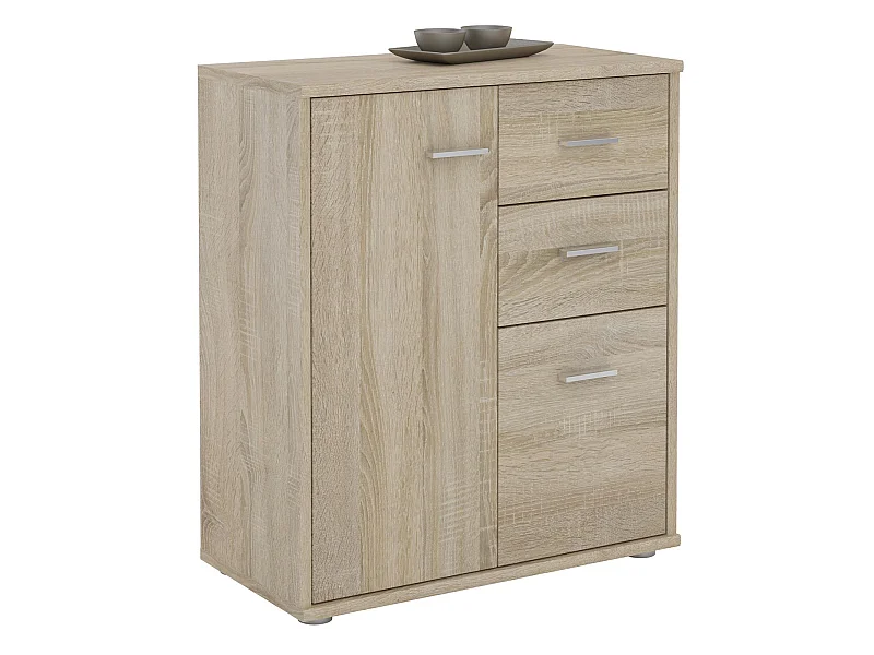 Buffet REMY, commode meuble de rangement avec 2 tiroirs et 2 portes, en mélaminé décor chêne sonoma