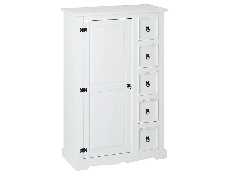 Buffet salle à manger apothicaire TEQUILA L 95 cm en bois massif blanc avec 1 porte battante et 5 tiroirs