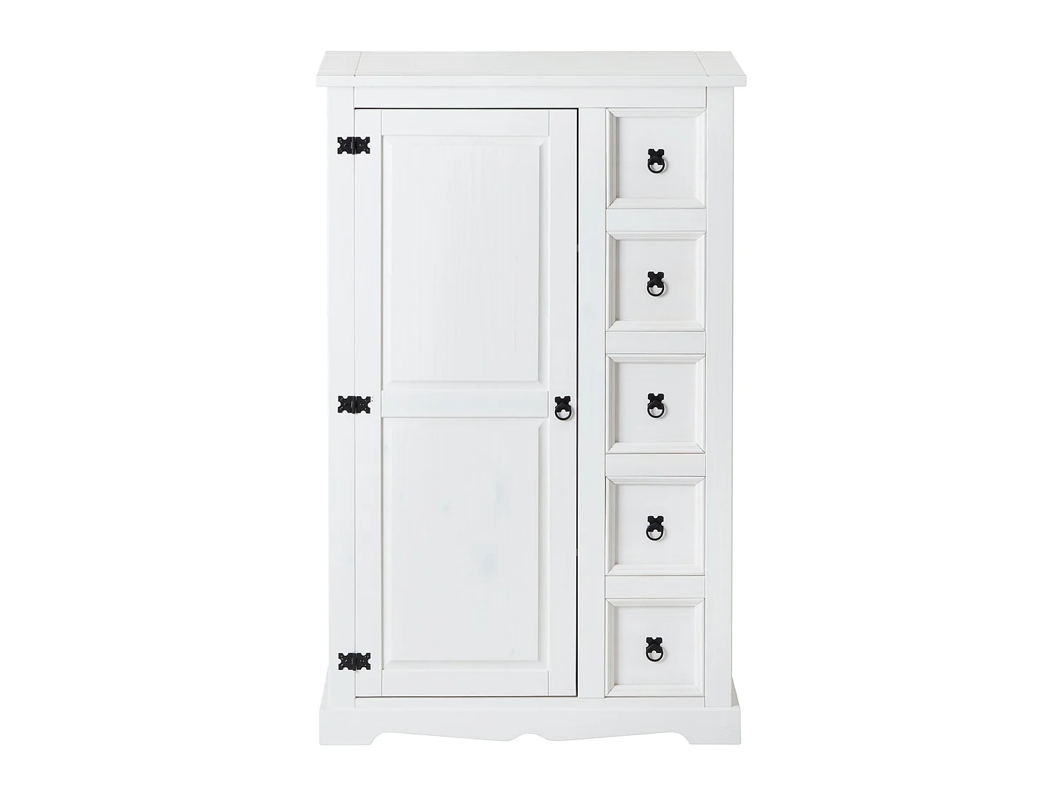 Buffet salle à manger apothicaire TEQUILA L 95 cm en bois massif blanc avec 1 porte battante et 5 tiroirs