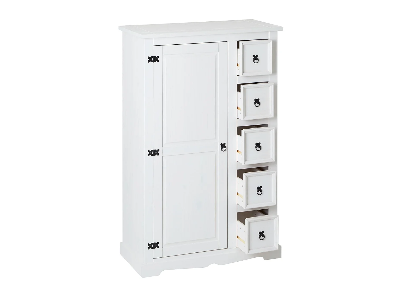 Buffet salle à manger apothicaire TEQUILA L 95 cm en bois massif blanc avec 1 porte battante et 5 tiroirs