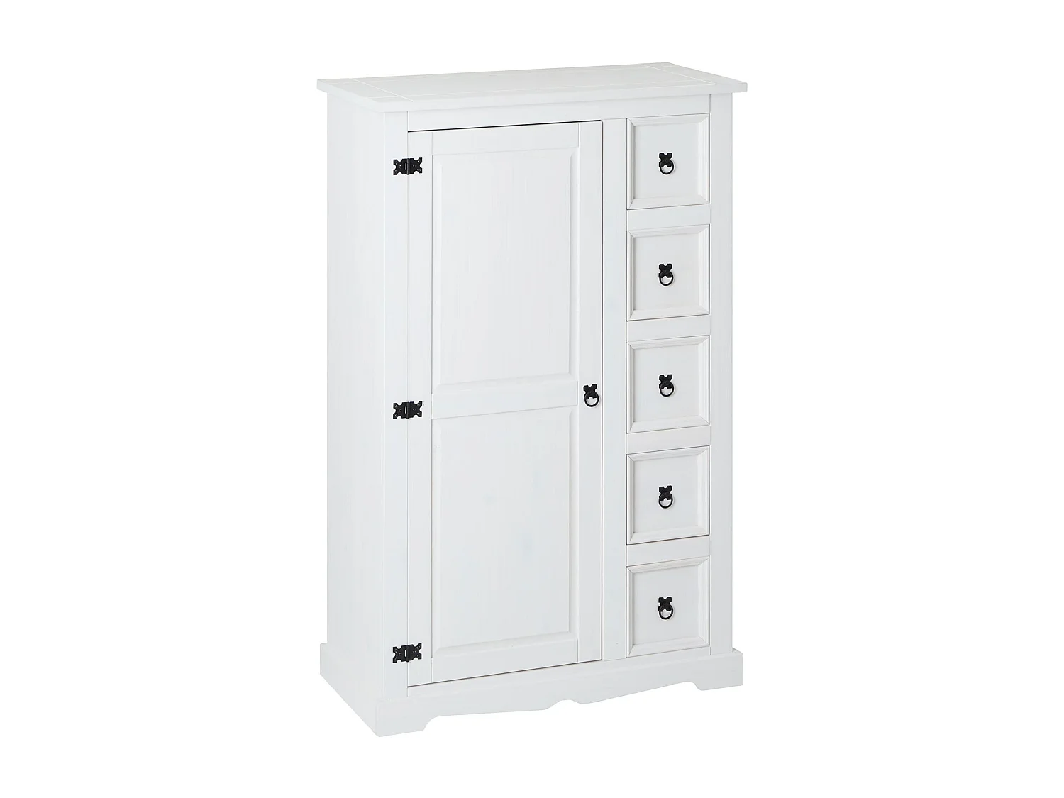 Buffet salle à manger apothicaire TEQUILA L 95 cm en bois massif blanc avec 1 porte battante et 5 tiroirs
