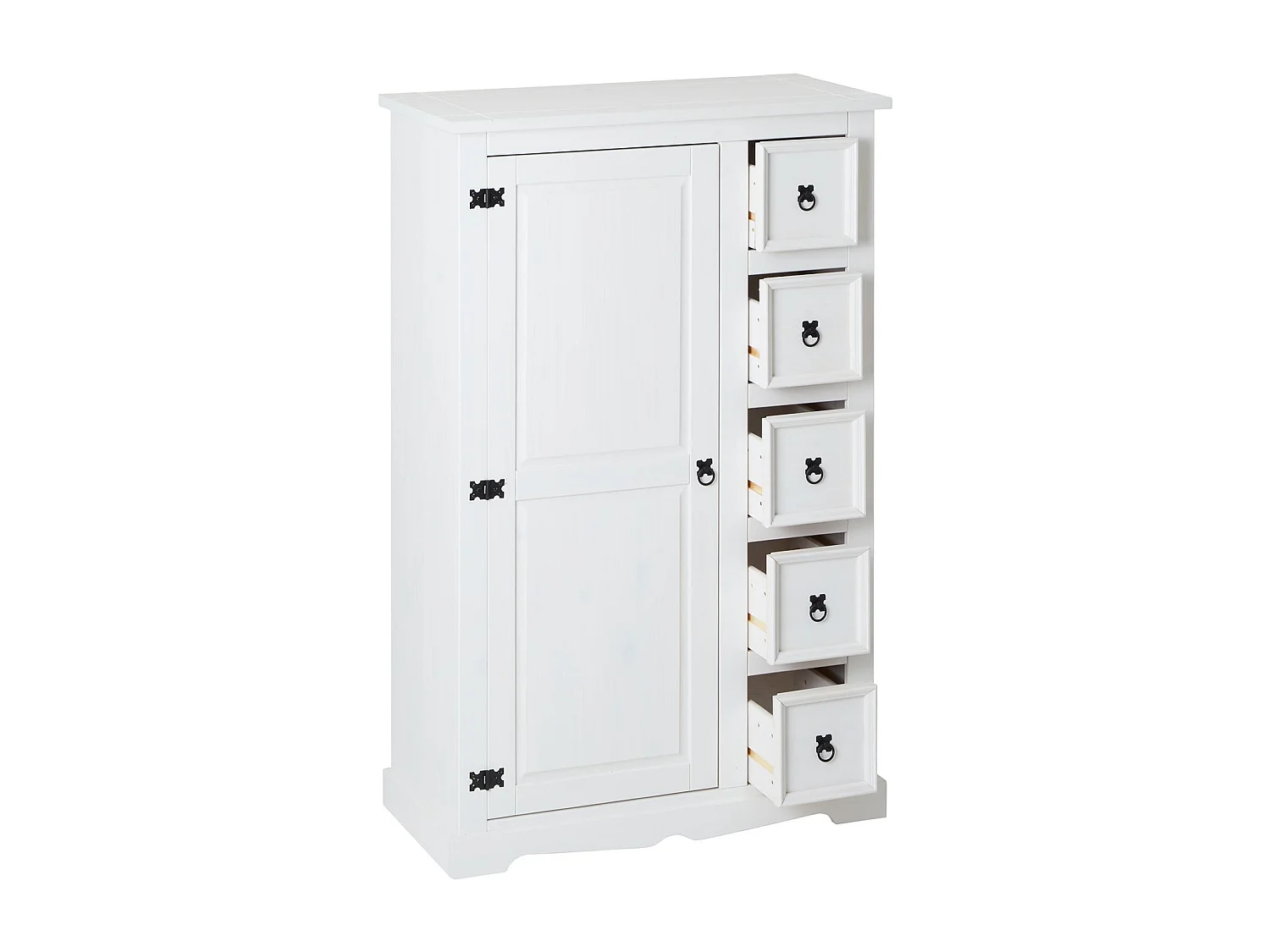 Buffet salle à manger apothicaire TEQUILA L 95 cm en bois massif blanc avec 1 porte battante et 5 tiroirs