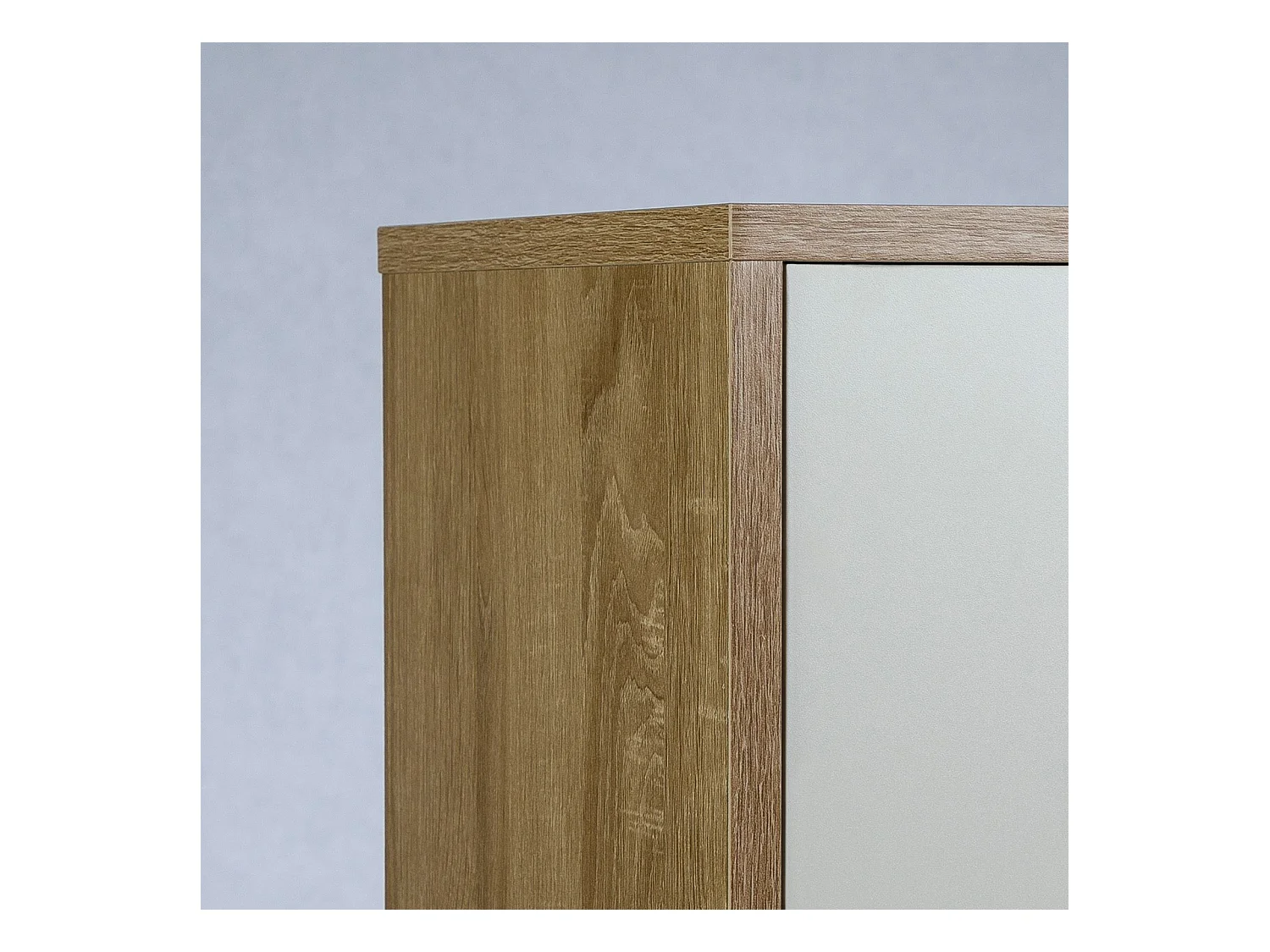 Buffet CALAIS, commode meuble de rangement avec 1 tiroir et 2 portes, en mélaminé décor chêne sonoma et blanc mat