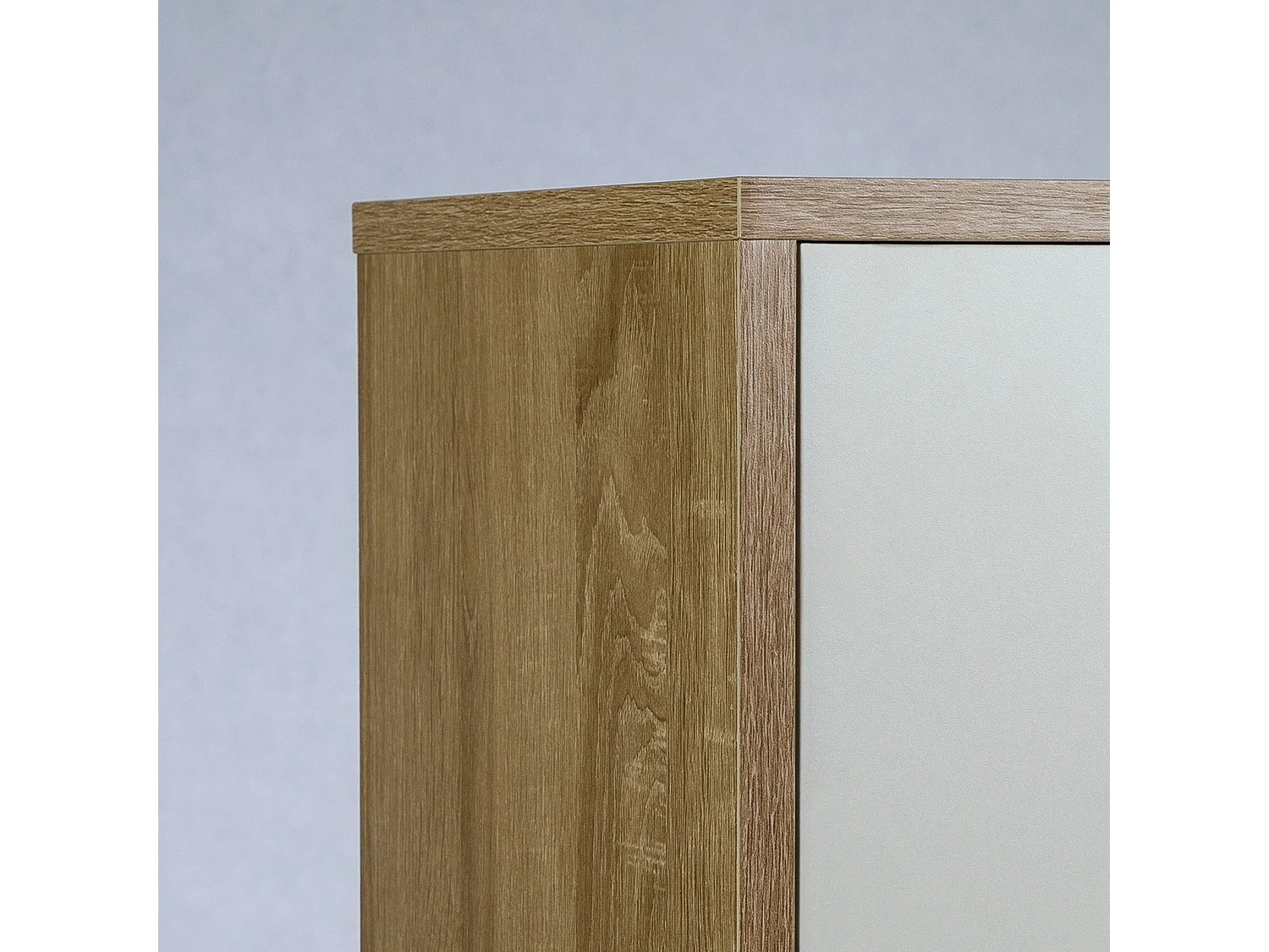 Buffet CALAIS, commode meuble de rangement avec 1 tiroir et 2 portes, en mélaminé décor chêne sonoma et blanc mat