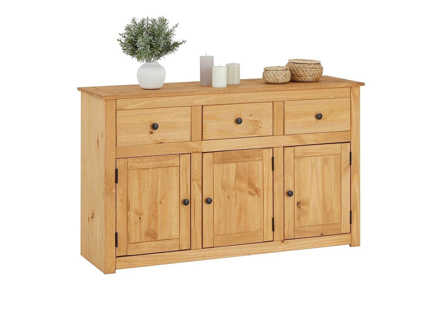 Buffet salle à manger CANCUN L 135 cm en bois massif finition laquée avec 3 portes et 3 tiroirs meuble de rangement bas