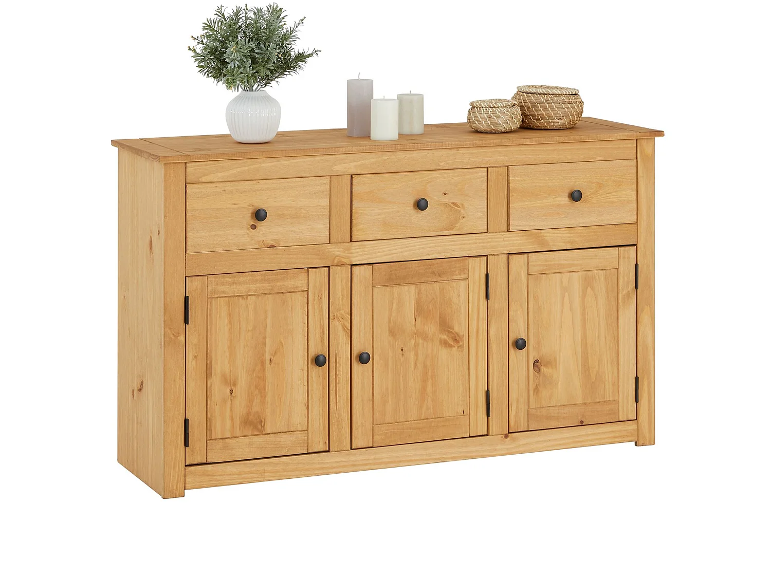 Buffet salle à manger CANCUN L 135 cm en bois massif finition laquée avec 3 portes et 3 tiroirs meuble de rangement bas