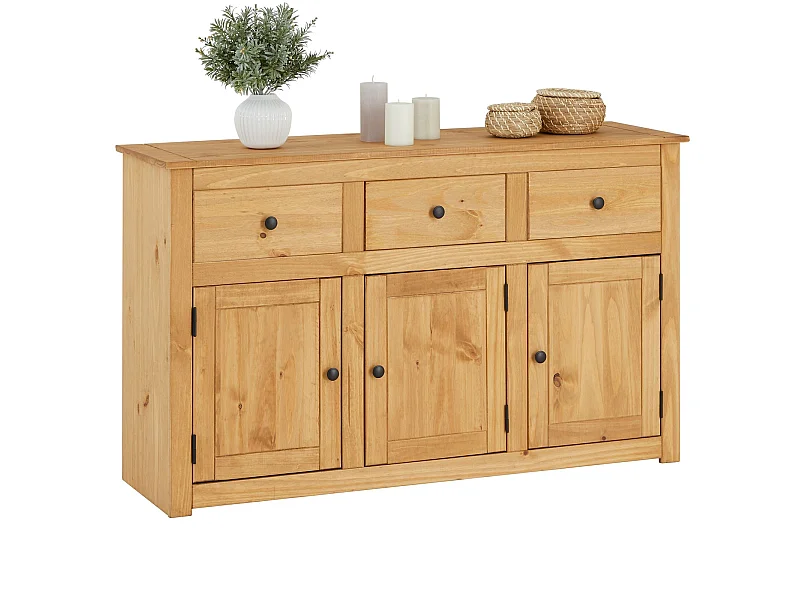 Buffet salle à manger CANCUN L 135 cm en bois massif finition laquée avec 3 portes et 3 tiroirs meuble de rangement bas