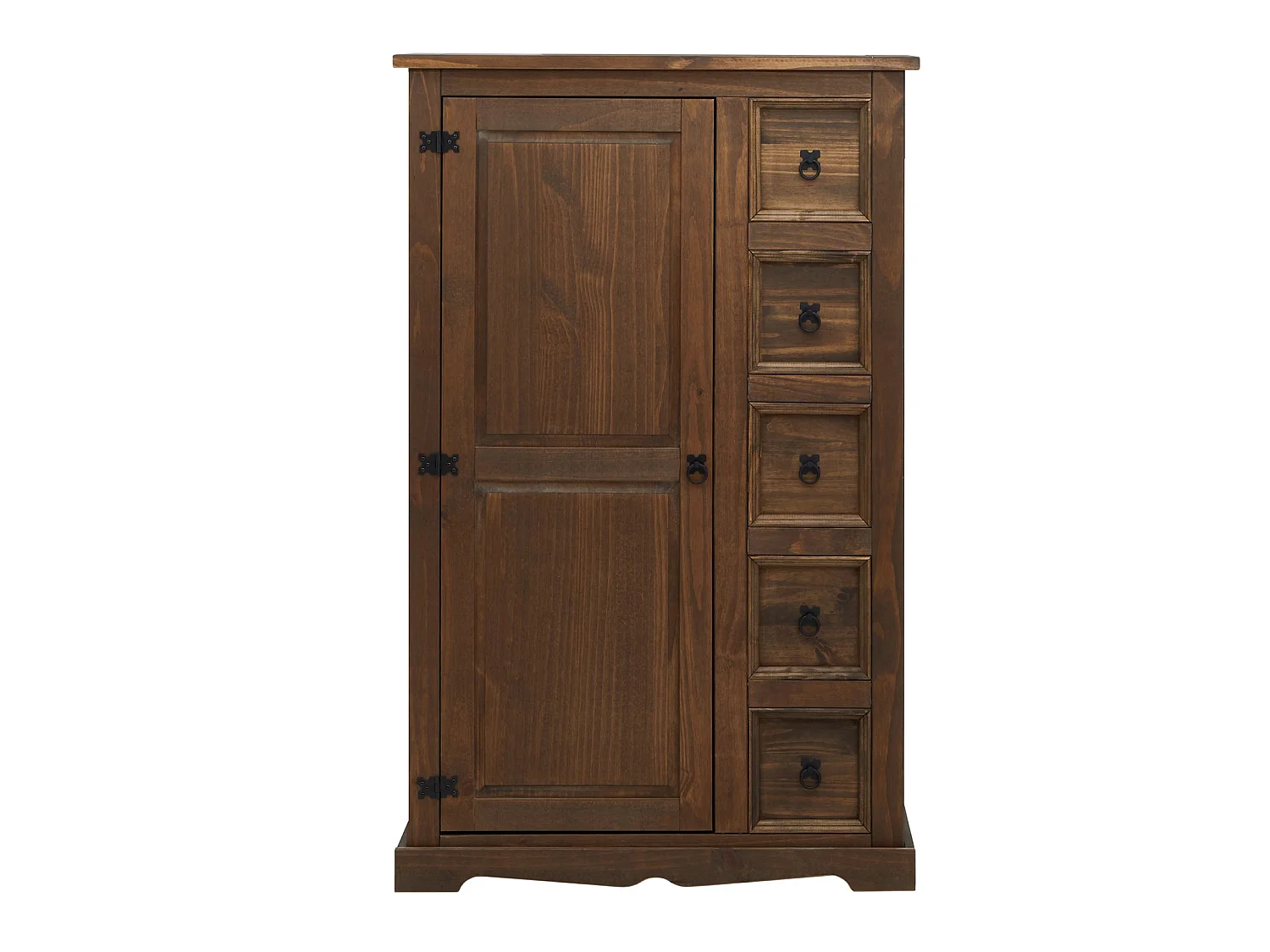 Buffet chiffonnier apothicaire TEQUILA style mexicain avec 1 portes et 5 tiroirs, en pin massif lasuré brun