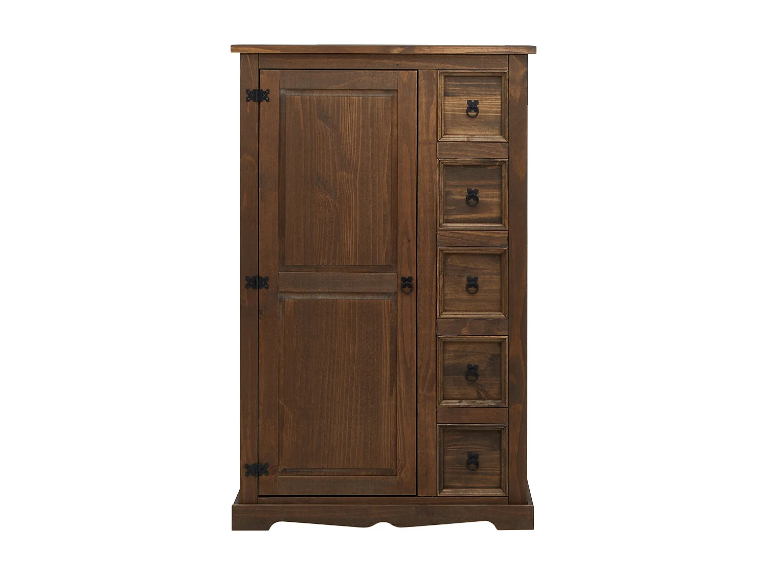 Buffet chiffonnier apothicaire TEQUILA style mexicain avec 1 portes et 5 tiroirs, en pin massif lasuré brun