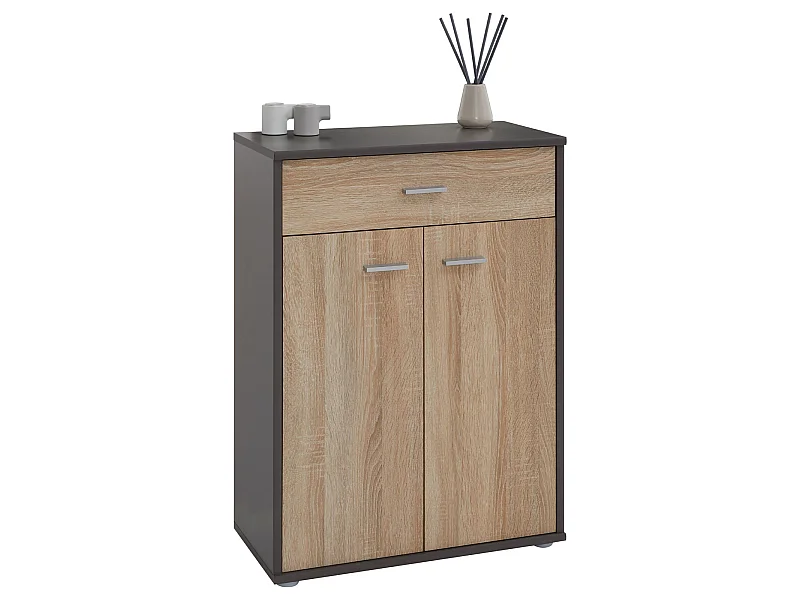 Buffet salle à manger CALAIS L 60 cm coloris chêne sonoma avec 2 portes bahut bas meuble de rangement style moderne