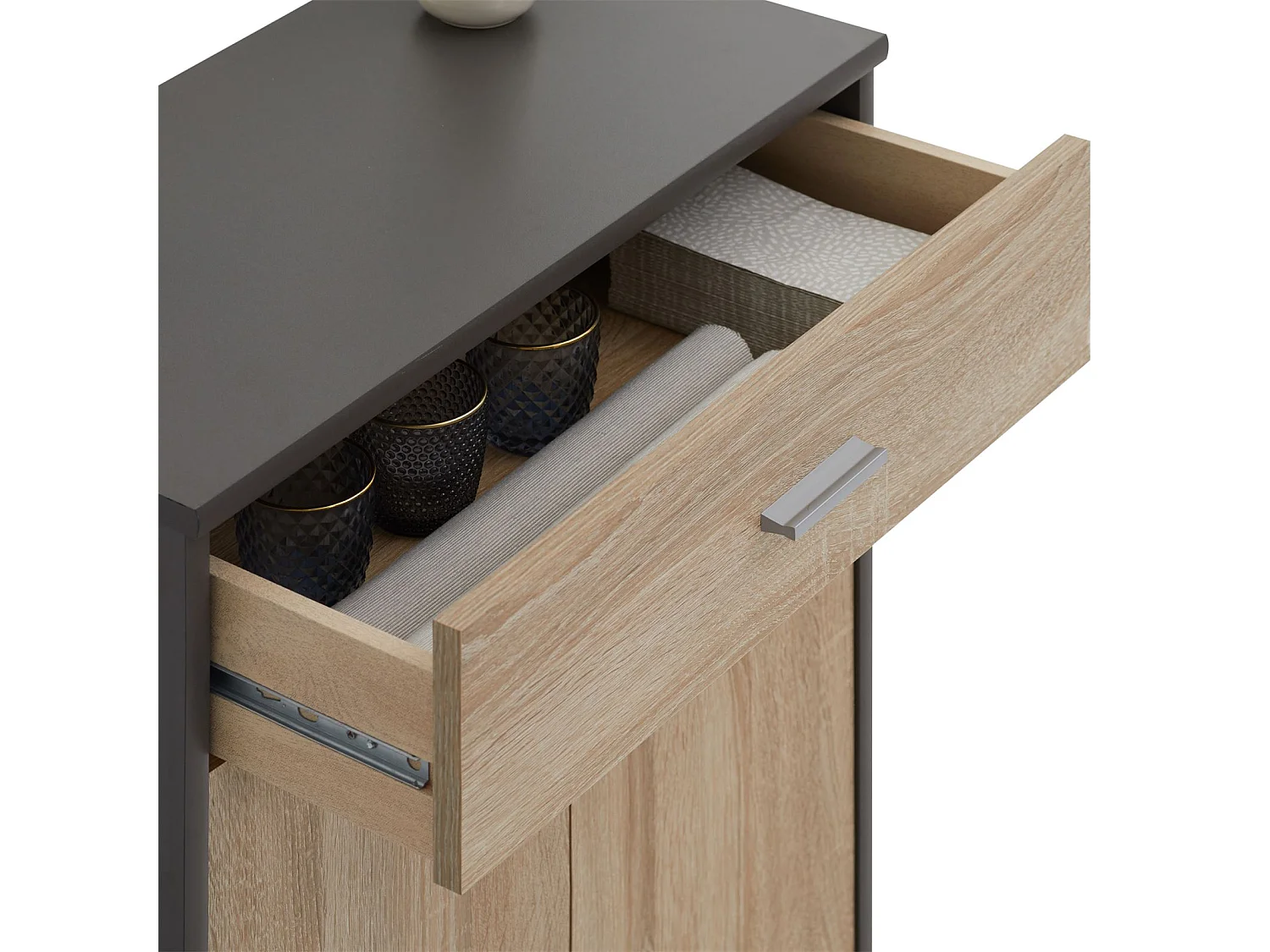 Buffet salle à manger CALAIS L 60 cm coloris chêne sonoma avec 2 portes bahut bas meuble de rangement style moderne