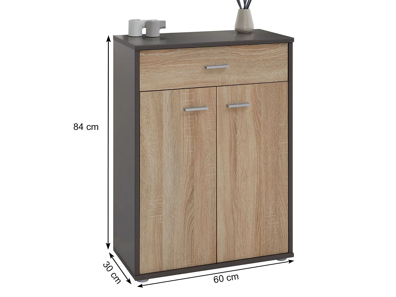 Buffet salle à manger CALAIS L 60 cm coloris chêne sonoma avec 2 portes bahut bas meuble de rangement style moderne