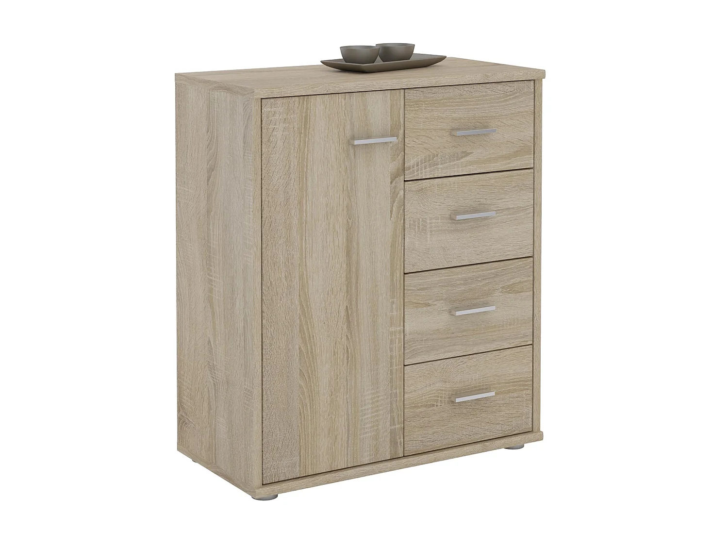 Buffet salle à manger OSCAR L 60 cm en bois coloris chêne sonoma avec 4 tiroirs et 1 porte, meuble de rangement