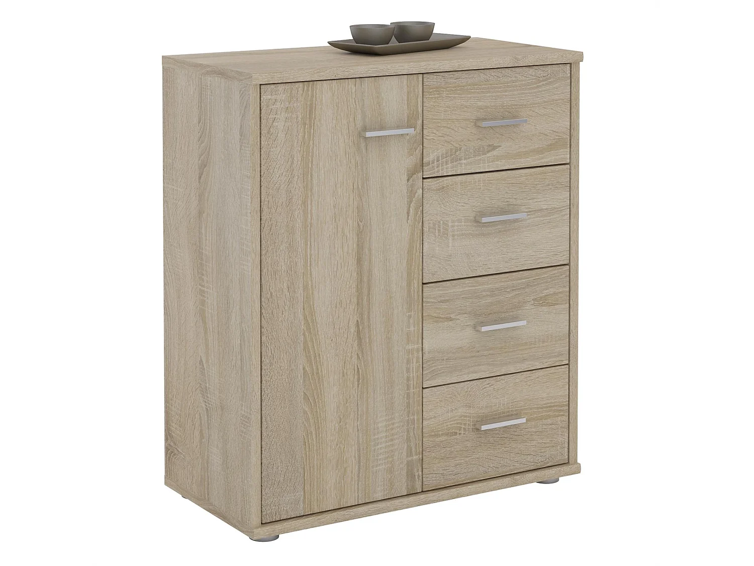 Buffet salle à manger OSCAR L 60 cm en bois coloris chêne sonoma avec 4 tiroirs et 1 porte, meuble de rangement