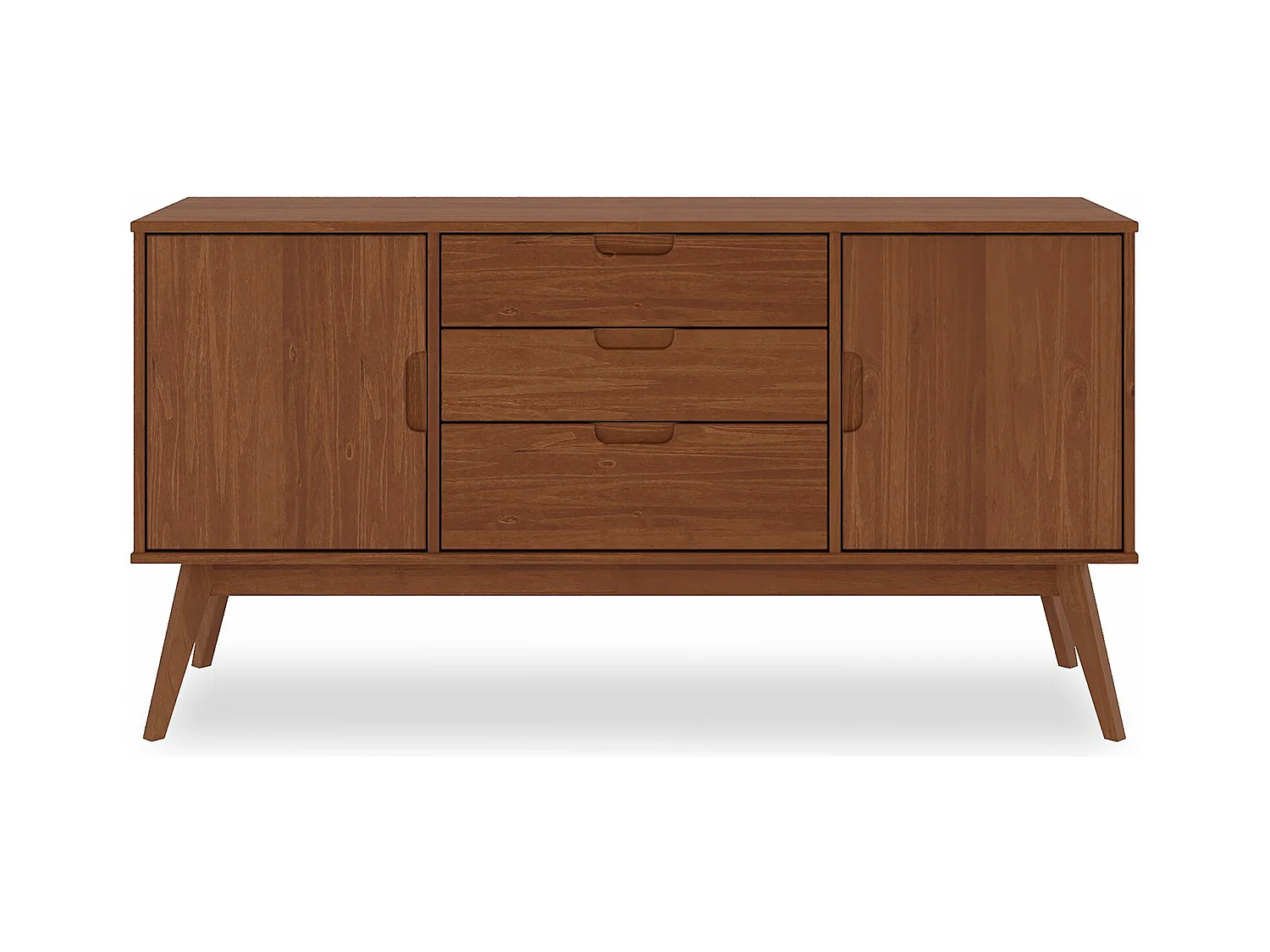 Buffet salle à manger TIVOLI L 145 cm en bois massif brun foncé avec 3 tiroirs et 2 portes battantes