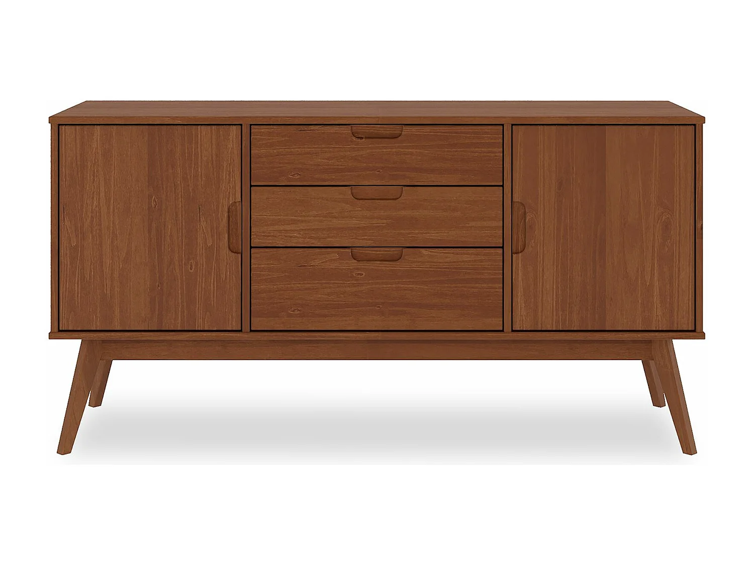 Buffet salle à manger TIVOLI L 145 cm en bois massif brun foncé avec 3 tiroirs et 2 portes battantes