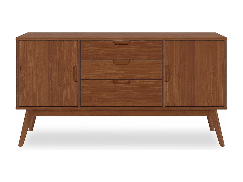 Buffet salle à manger TIVOLI L 145 cm en bois massif brun foncé avec 3 tiroirs et 2 portes battantes