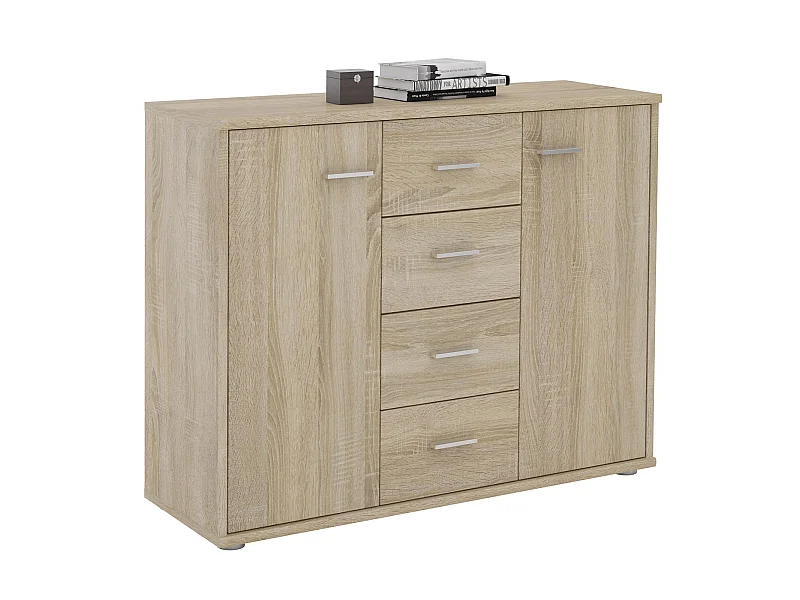 Buffet salle à manger ELODIE L 89 cm coloris chêne sonoma  avec 4 tiroirs et 2 portes, bahut bas