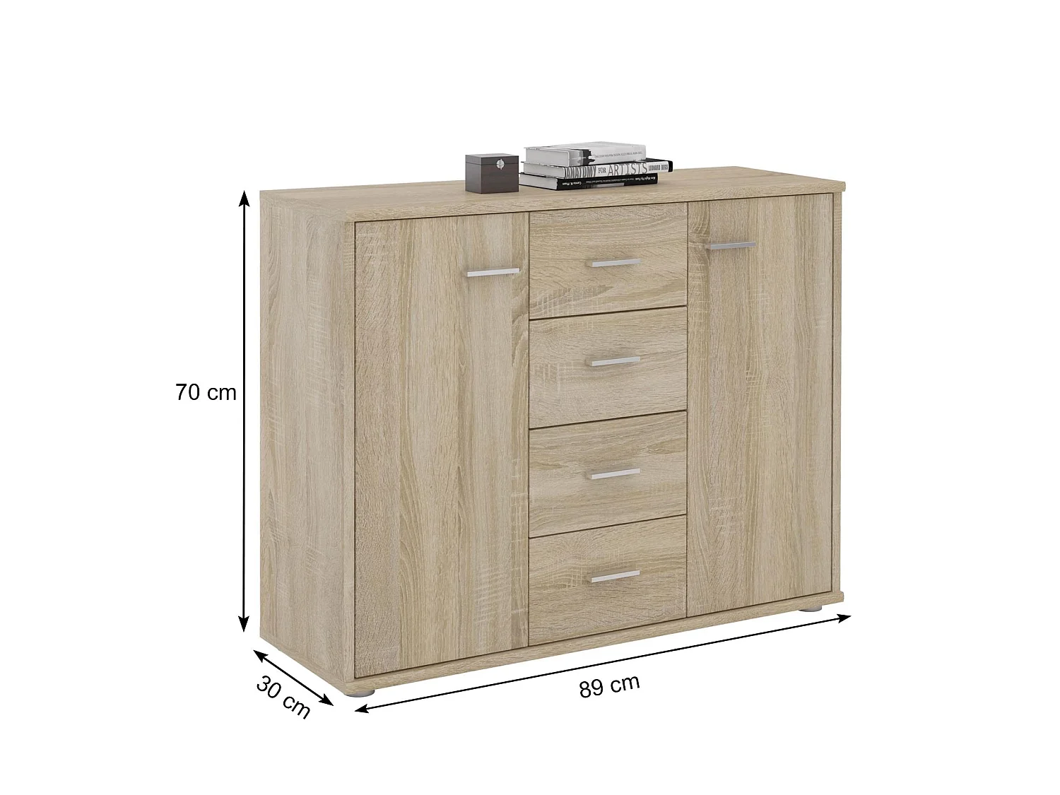 Buffet salle à manger ELODIE L 89 cm coloris chêne sonoma  avec 4 tiroirs et 2 portes, bahut bas
