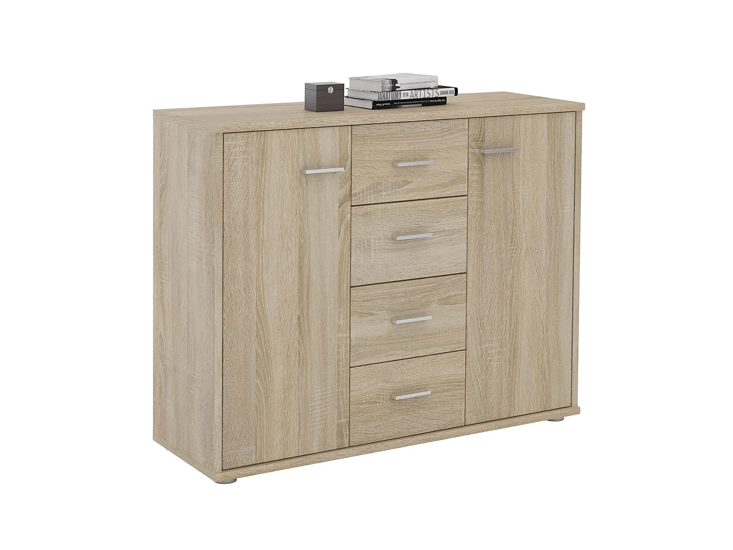 Buffet salle à manger ELODIE L 89 cm coloris chêne sonoma  avec 4 tiroirs et 2 portes, bahut bas