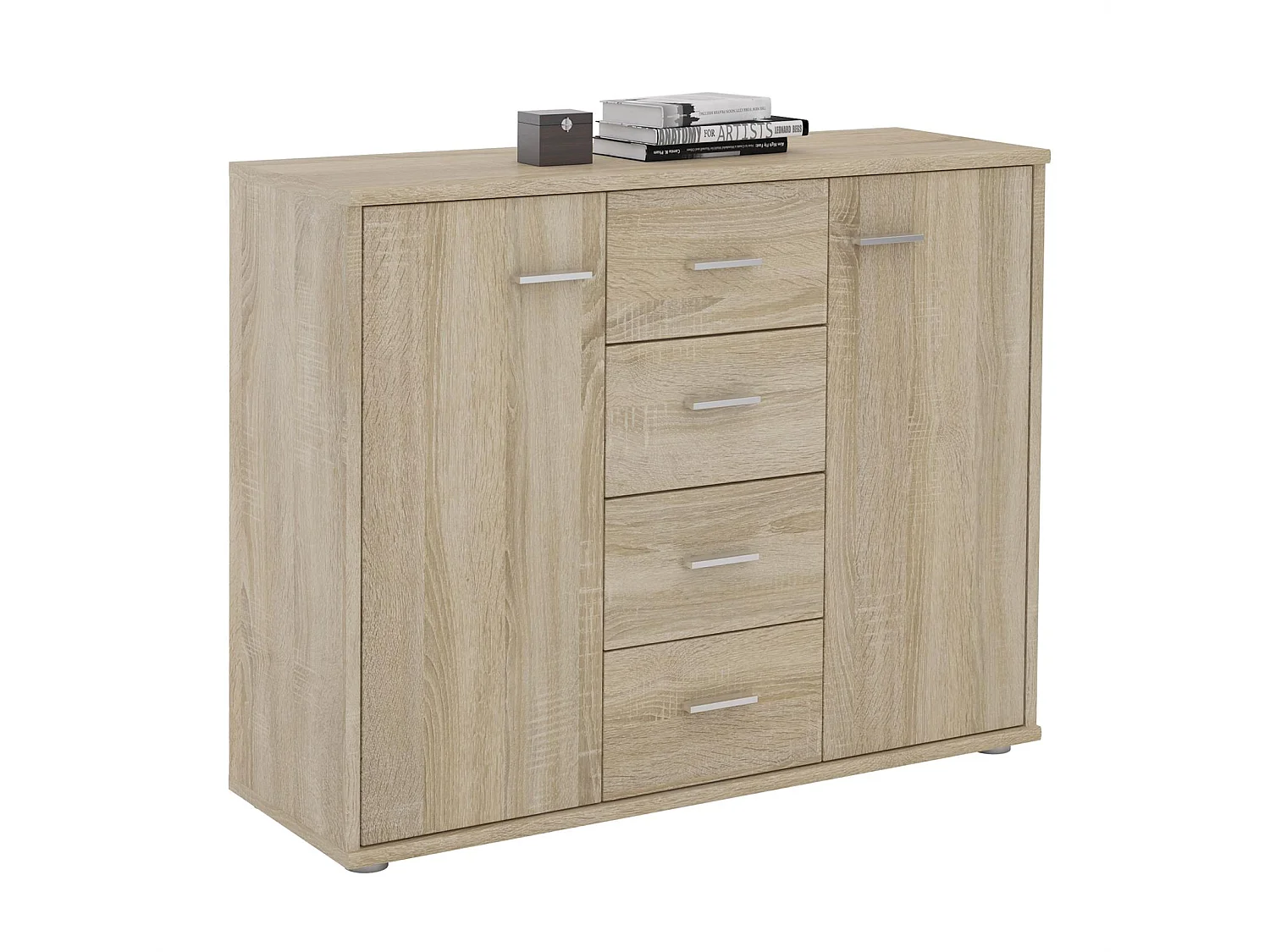 Buffet salle à manger ELODIE L 89 cm coloris chêne sonoma  avec 4 tiroirs et 2 portes, bahut bas