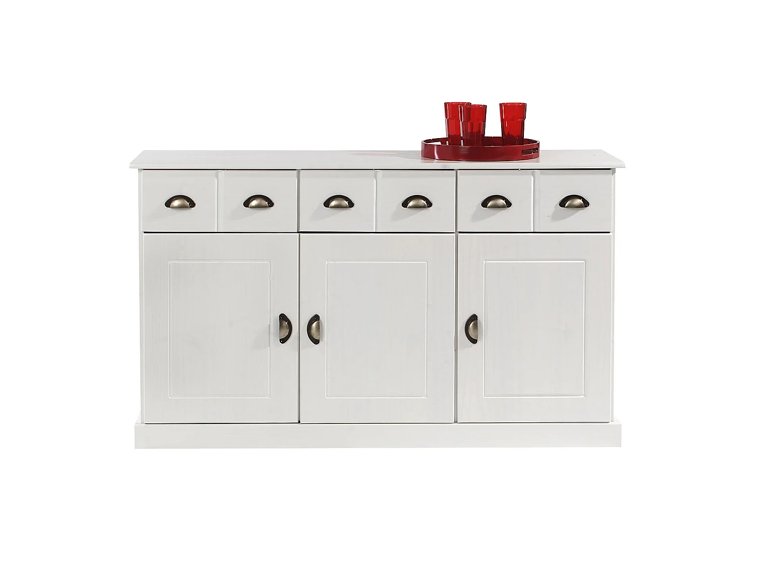 Buffet salle à manger Paris en bois massif L 133 cm avec 3 portes battantes et 3 tiroirs spacieux, coloris blanc