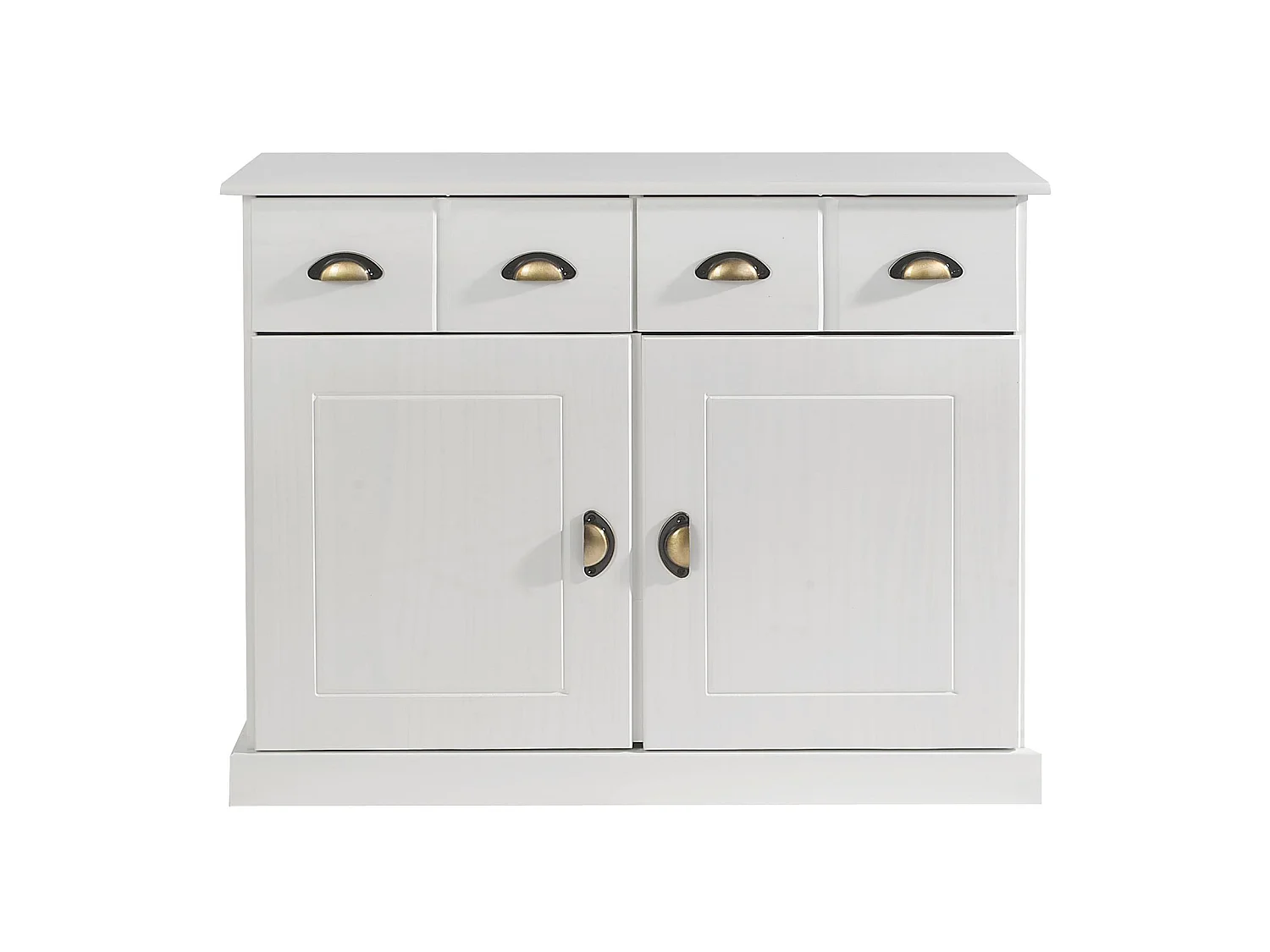 Buffet salle à manger PARIS L 91 cm en bois massif blanc 2 tiroirs 2 portes meuble rangement avec poignées coquilles