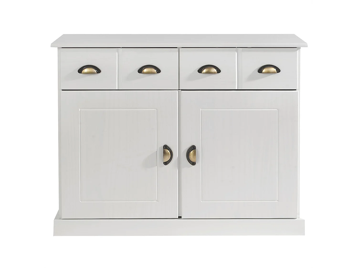 Buffet salle à manger PARIS L 91 cm en bois massif blanc 2 tiroirs 2 portes meuble rangement avec poignées coquilles