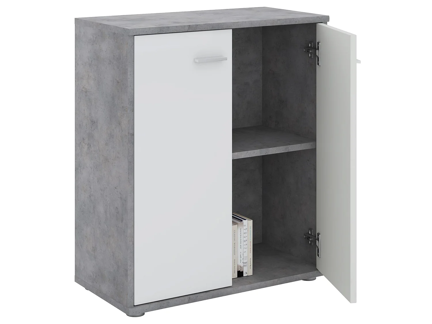 Buffet salle à manger FIRMIN L 60 cm coloris béton et blanc avec 2 portes bahut bas meuble de rangement style moderne