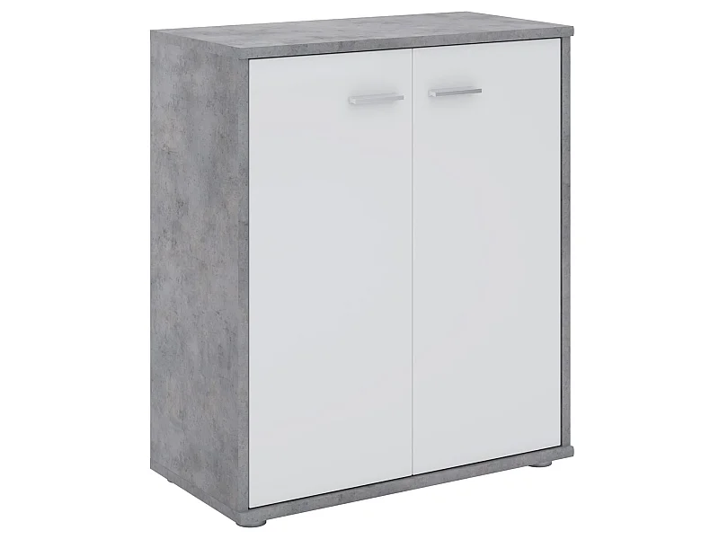 Buffet salle à manger FIRMIN L 60 cm coloris béton et blanc avec 2 portes bahut bas meuble de rangement style moderne