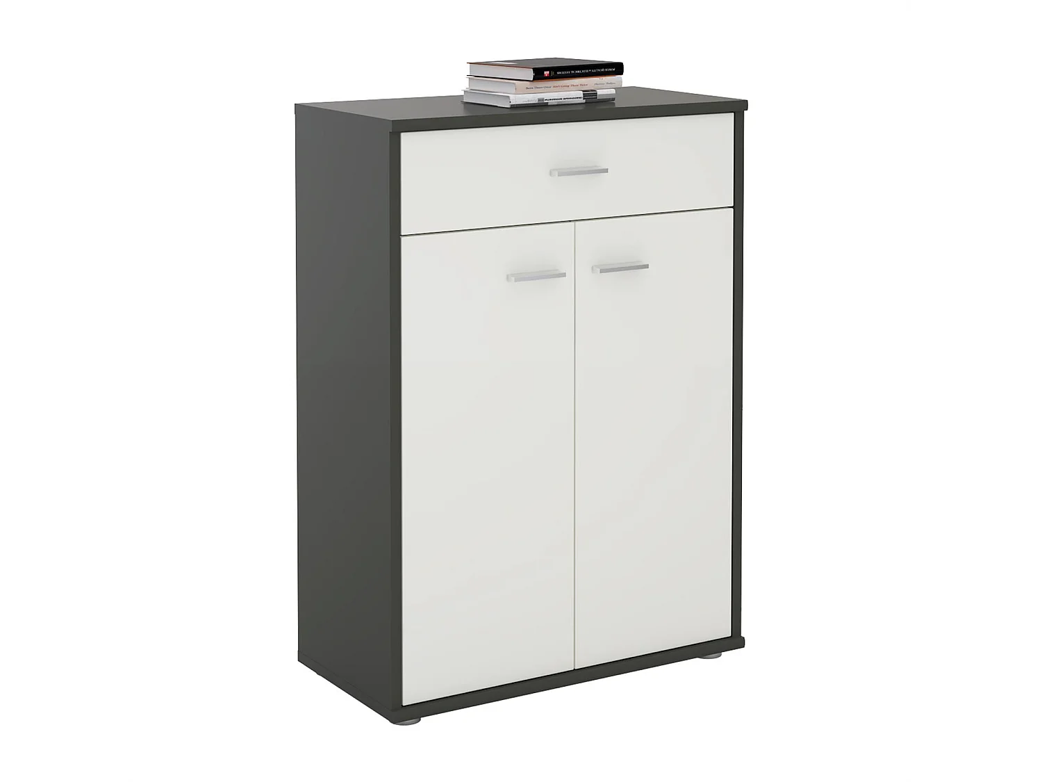 Buffet CALAIS, commode meuble de rangement avec 1 tiroir et 2 portes, en mélaminé gris mat et blanc mat