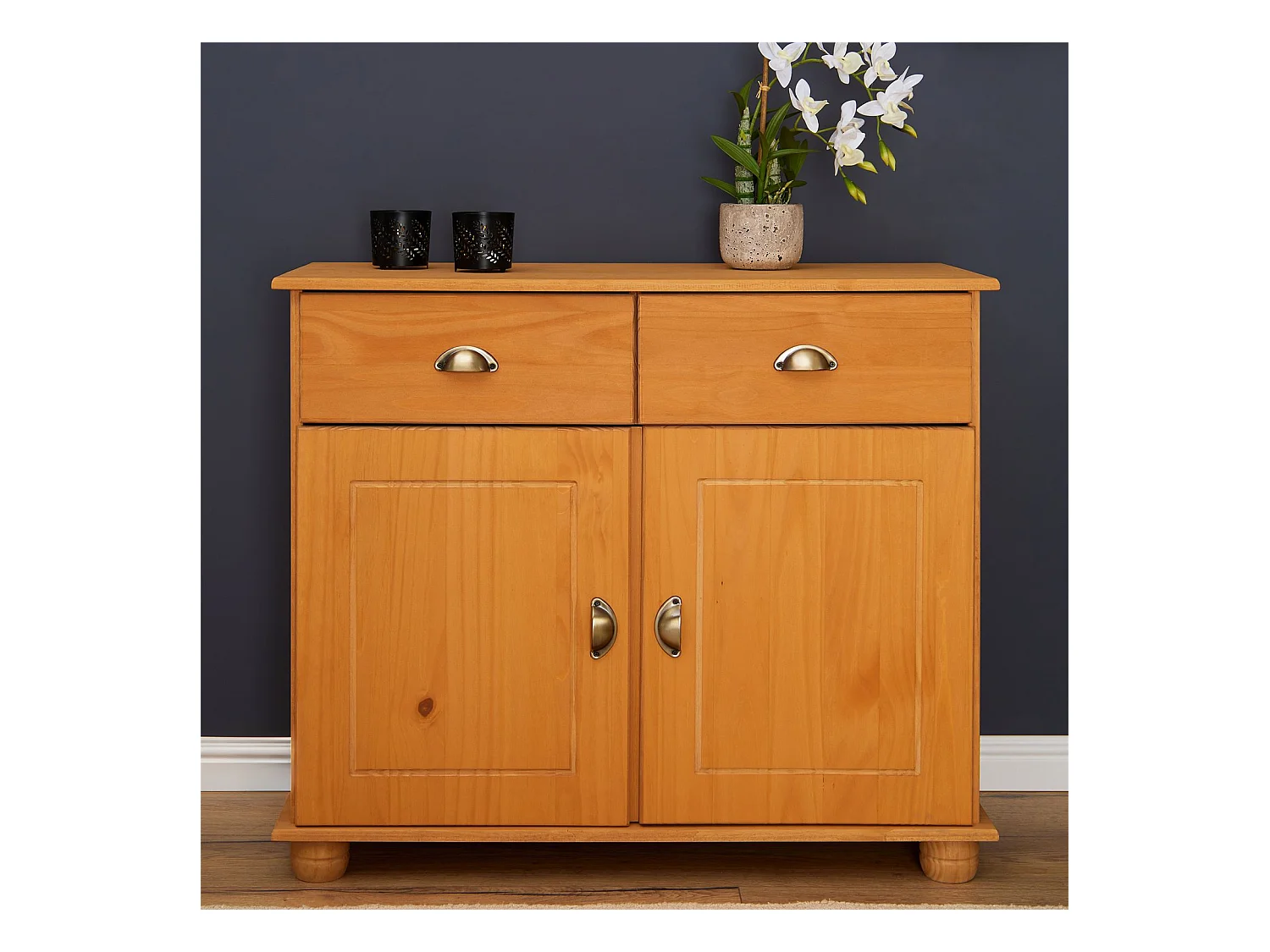 Buffet salle à manger COLMAR en bois L 94 cm coloris teinté laqué avec 2 portes battantes et 2 tiroirs spacieux