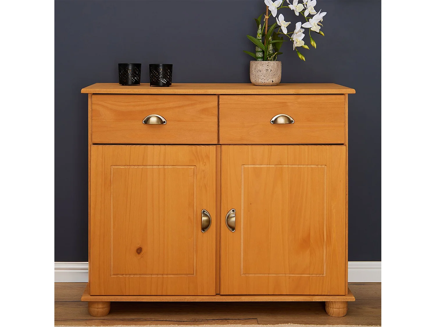 Buffet salle à manger COLMAR en bois L 94 cm coloris teinté laqué avec 2 portes battantes et 2 tiroirs spacieux