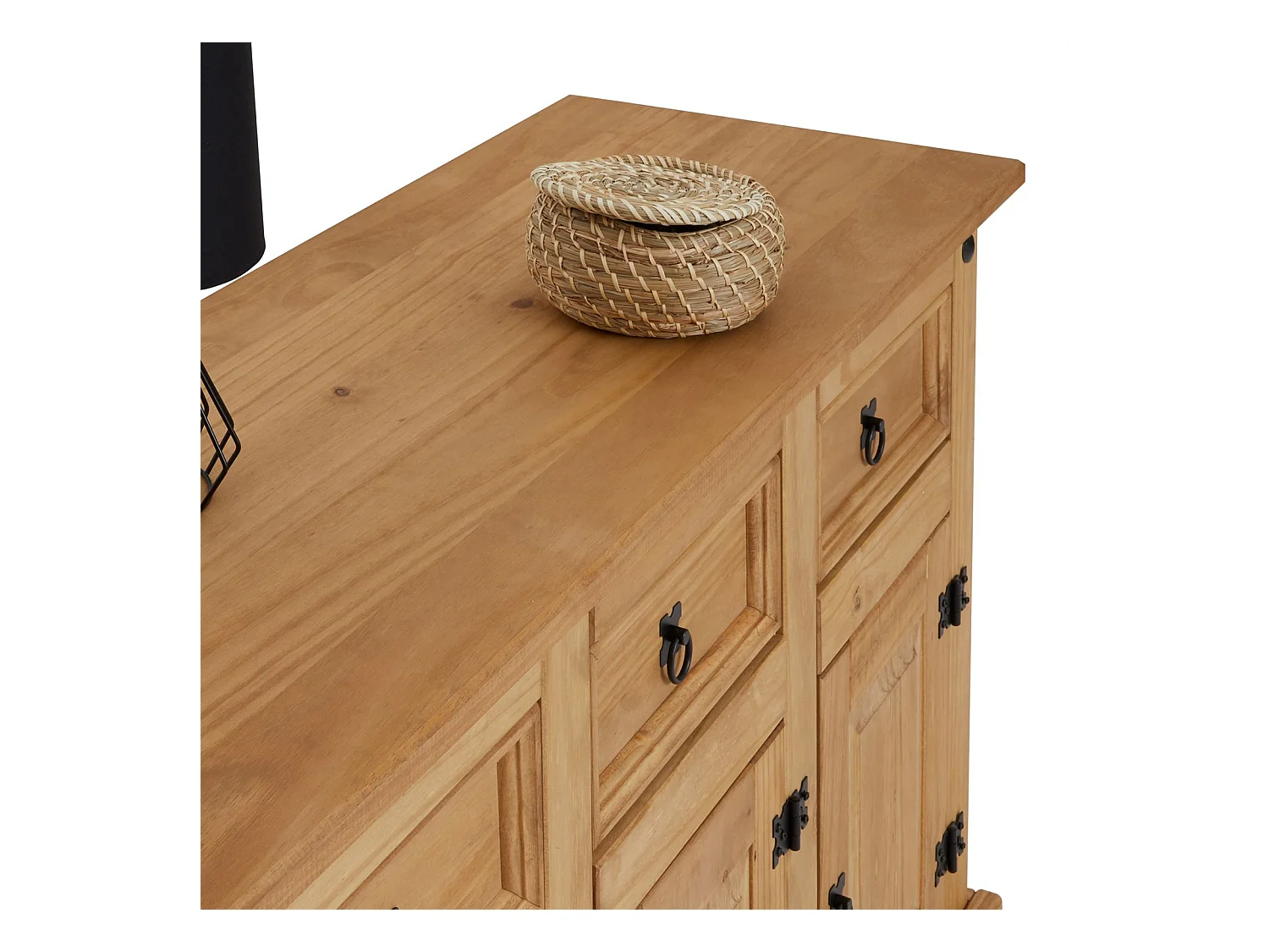 Buffet SALSA commode bahut vaisselier en bois style mexicain avec 3 portes et 3 tiroirs, en pin massif finition teintée/cirée