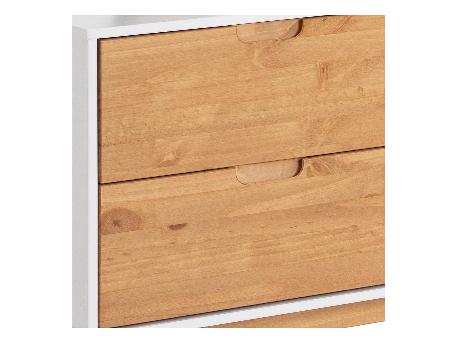 Buffet TIVOLI design vintage scandinave nordique commode bahut vaisselier 2 tiroirs 2 portes, pin massif finition blanc/bois teinté