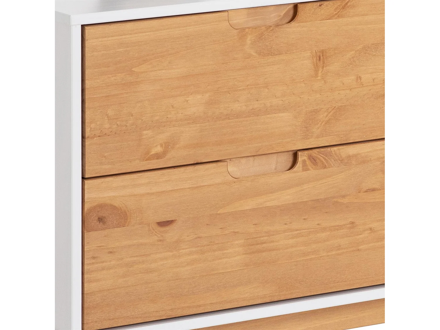 Buffet TIVOLI design vintage scandinave nordique commode bahut vaisselier 2 tiroirs 2 portes, pin massif finition blanc/bois teinté