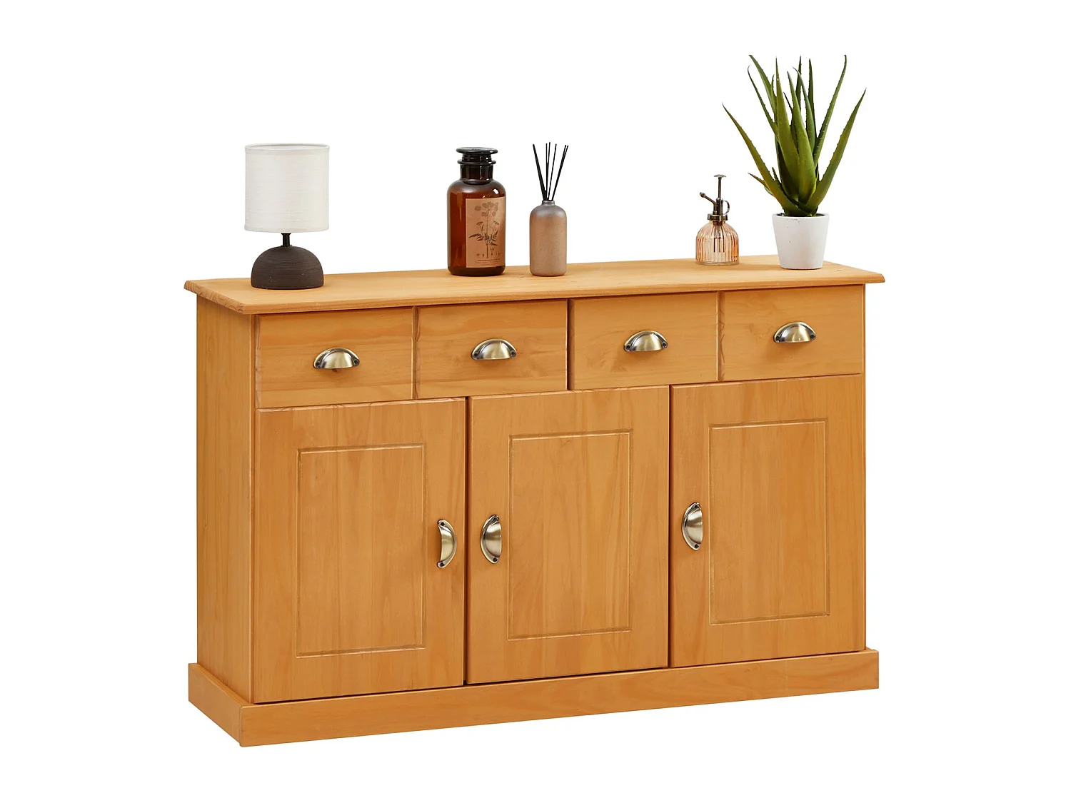 Buffet salle à manger PARIS en bois massif L116 cm avec 3 portes battantes et 2 tiroirs spacieux, brun