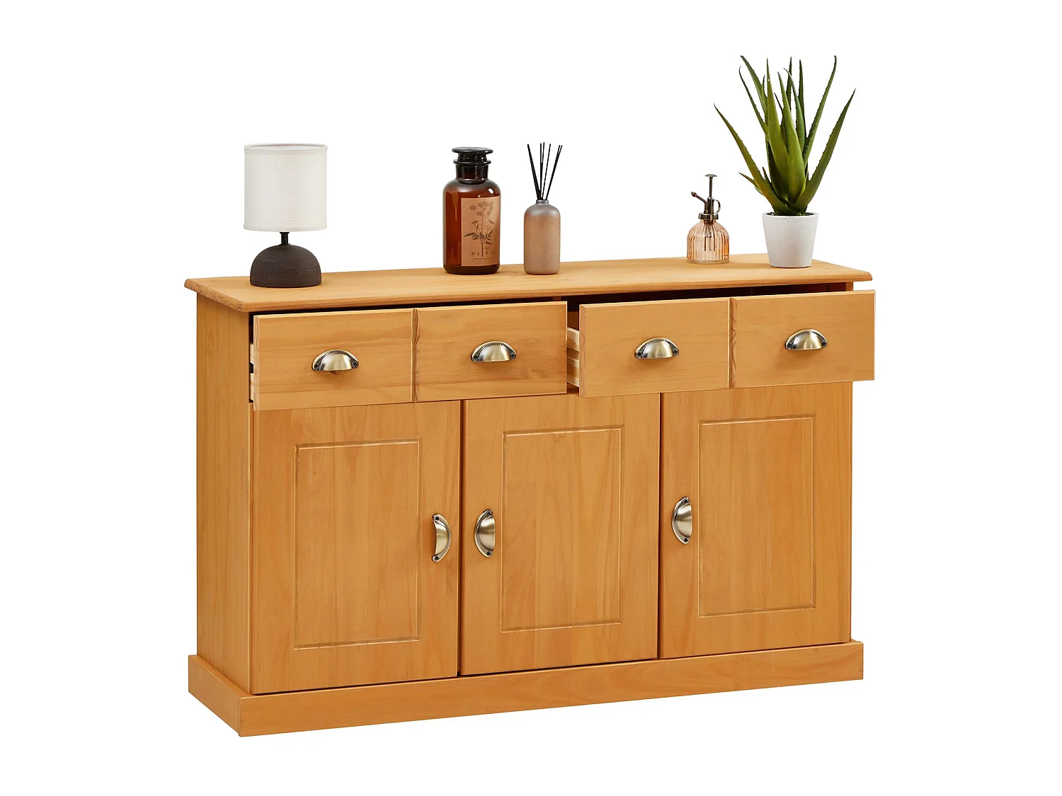 Buffet salle à manger PARIS en bois massif L116 cm avec 3 portes battantes et 2 tiroirs spacieux, brun