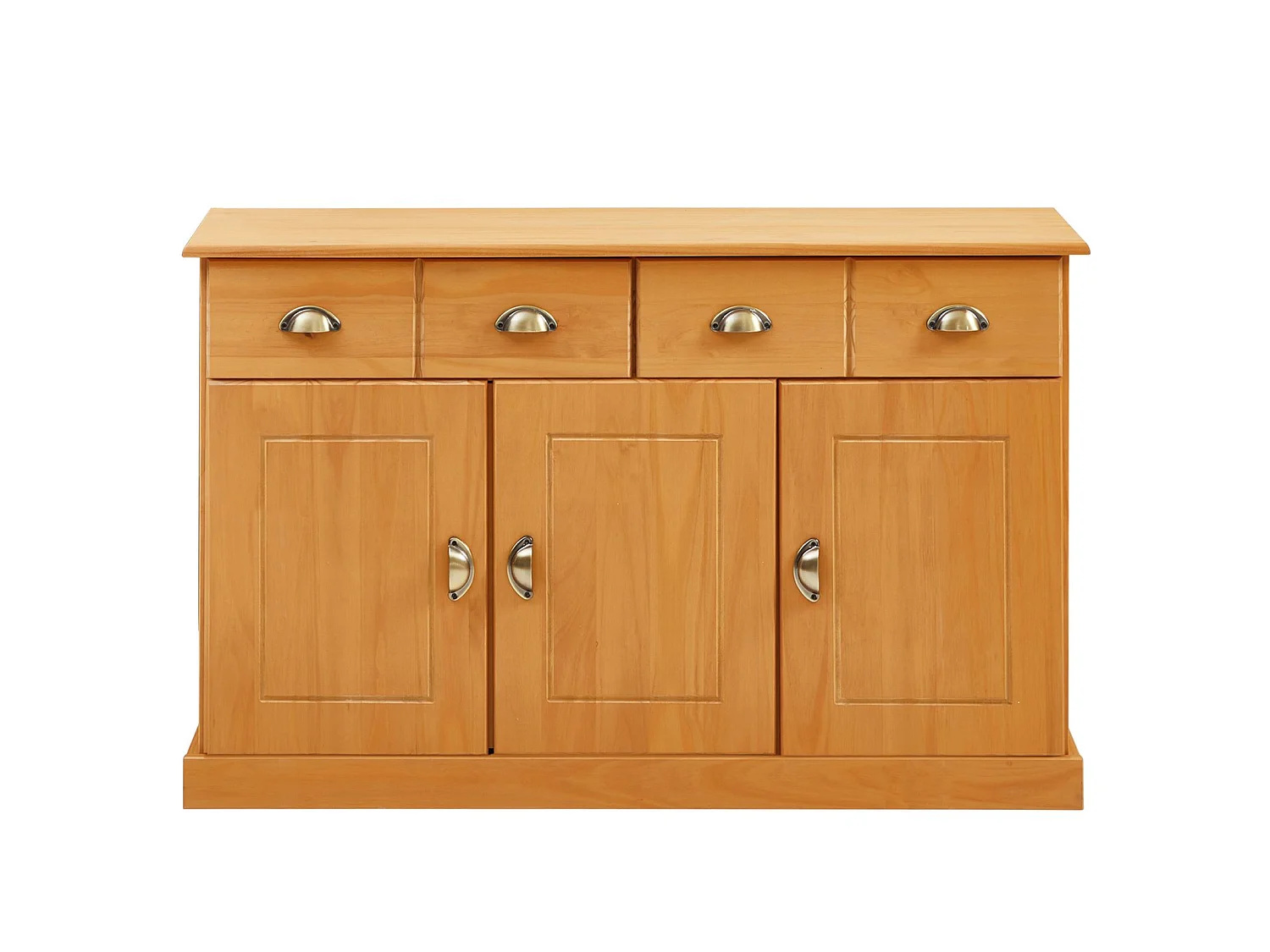 Buffet salle à manger PARIS en bois massif L116 cm avec 3 portes battantes et 2 tiroirs spacieux, brun