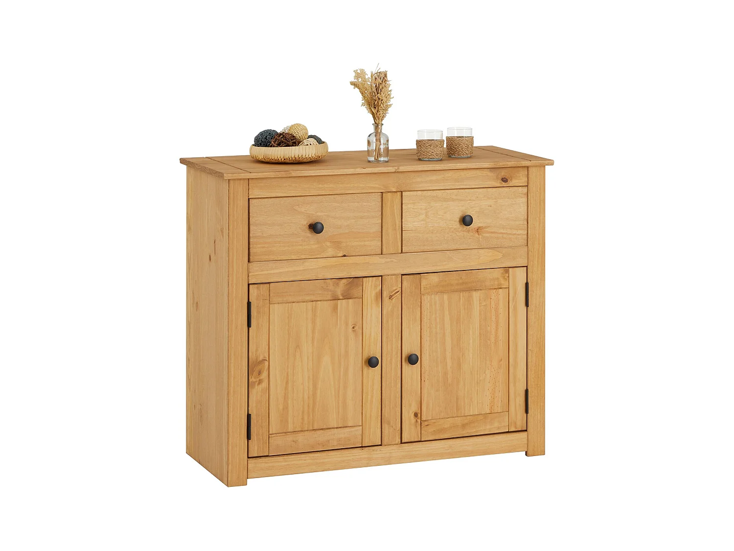 Buffet salle à manger CANCUN L 93 cm en bois massif finition laquée avec 2 portes et 2 tiroirs