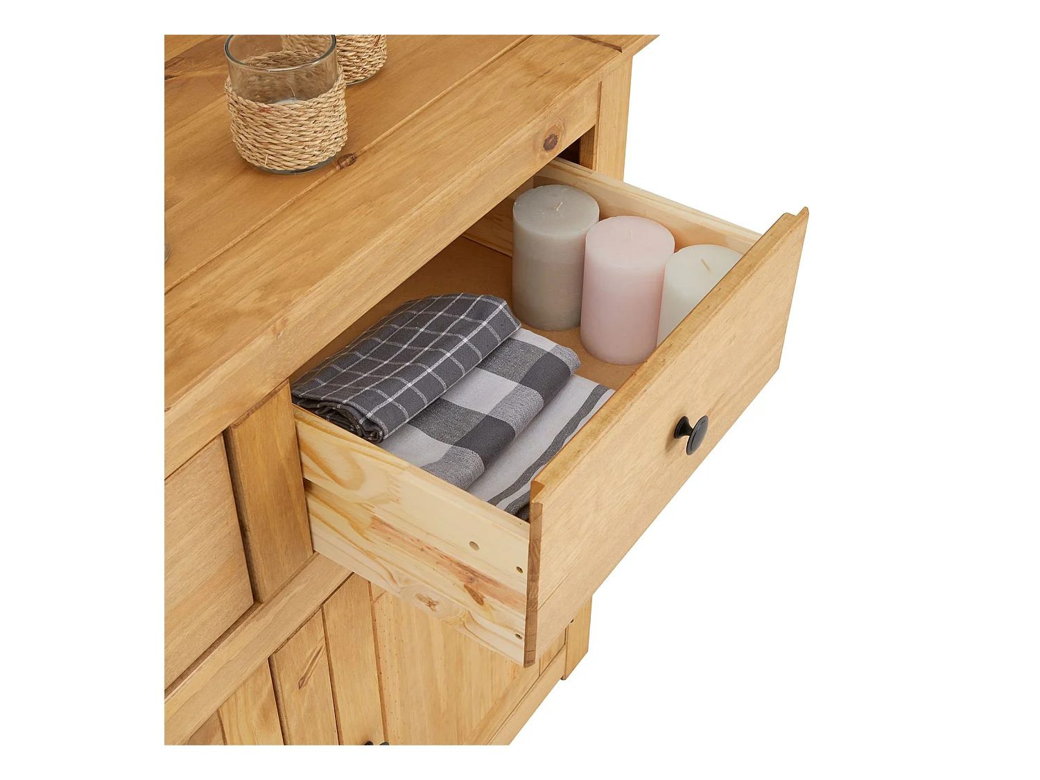 Buffet salle à manger CANCUN L 93 cm en bois massif finition laquée avec 2 portes et 2 tiroirs