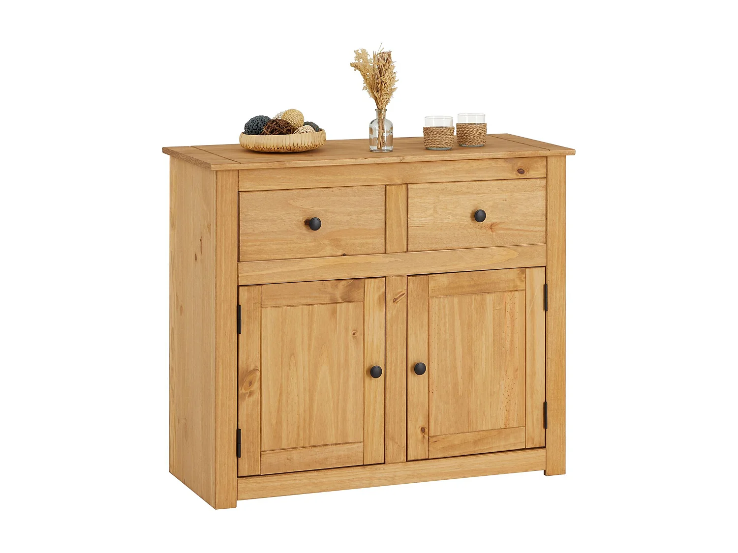 Buffet salle à manger CANCUN L 93 cm en bois massif finition laquée avec 2 portes et 2 tiroirs