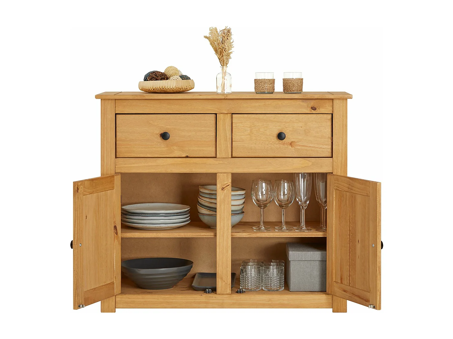 Buffet salle à manger CANCUN L 93 cm en bois massif finition laquée avec 2 portes et 2 tiroirs