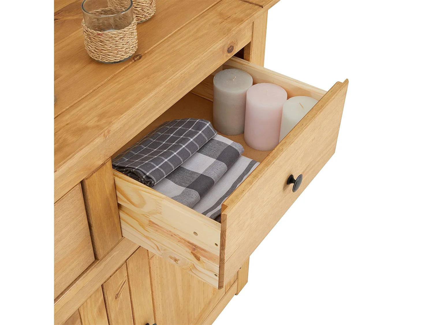 Buffet salle à manger CANCUN L 93 cm en bois massif finition laquée avec 2 portes et 2 tiroirs