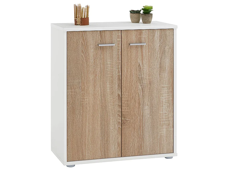 Buffet salle à manger FIRMIN L 60 cm coloris blanc chêne sonoma avec 2 portes bahut bas meuble de rangement style moderne